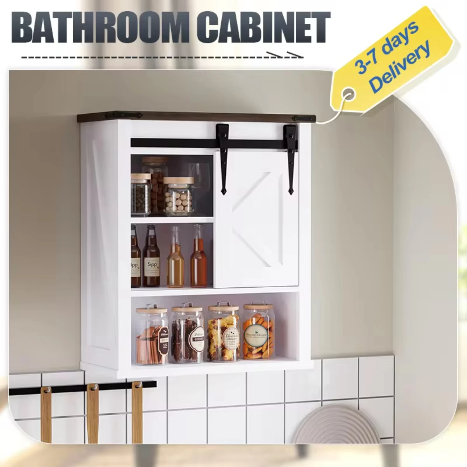 Kitchen Cabinet Wall Mounted with Doors Bathroom Medicine Cabinet with Shelves 3-Tier Wall Cabinet  Living Room