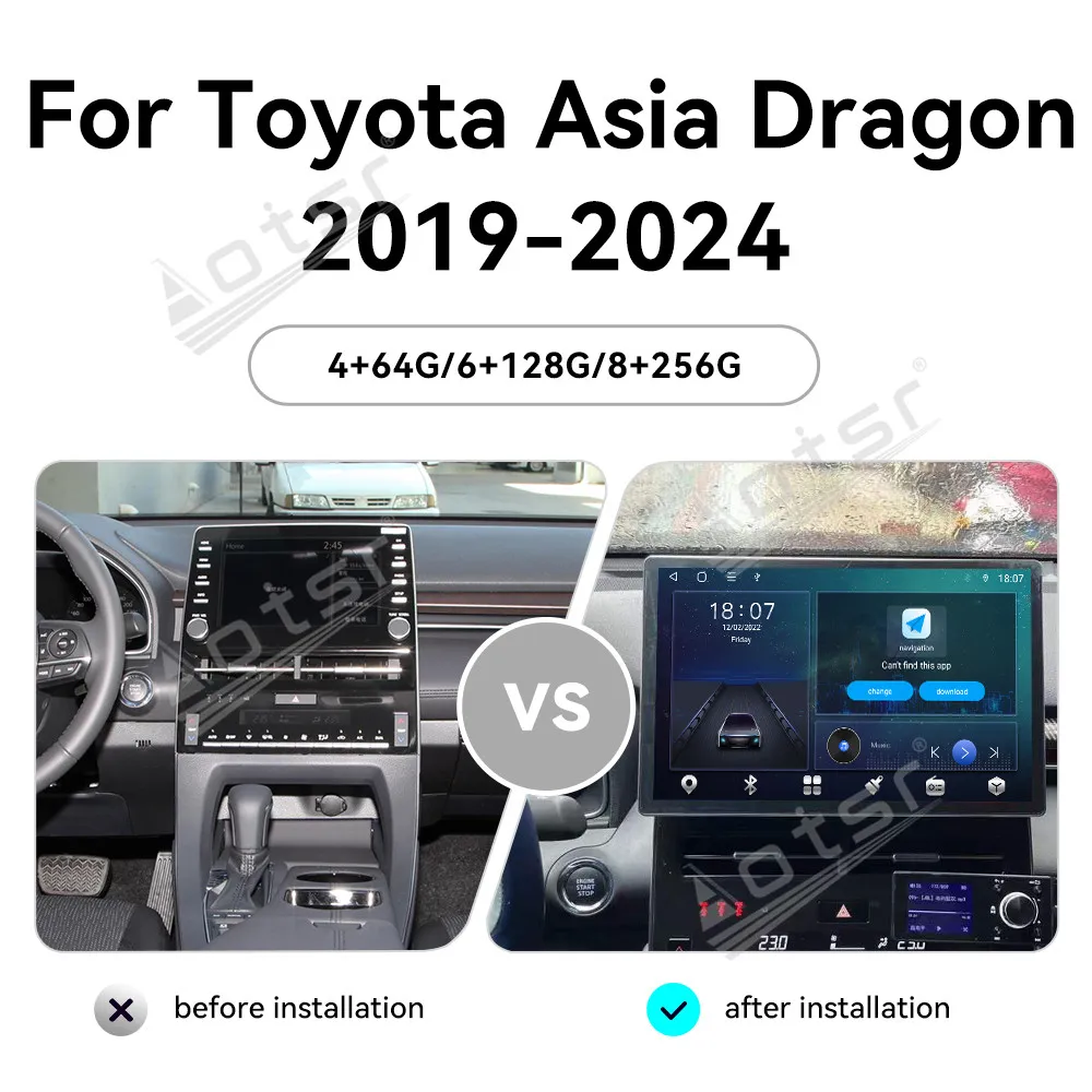 13.3 Inch For TOYOTA Asia Dragon 2019-2024  Wireless Carplay Multimedia Stereo GPS Navigation WIFI Android13 Car Radio Head Unit