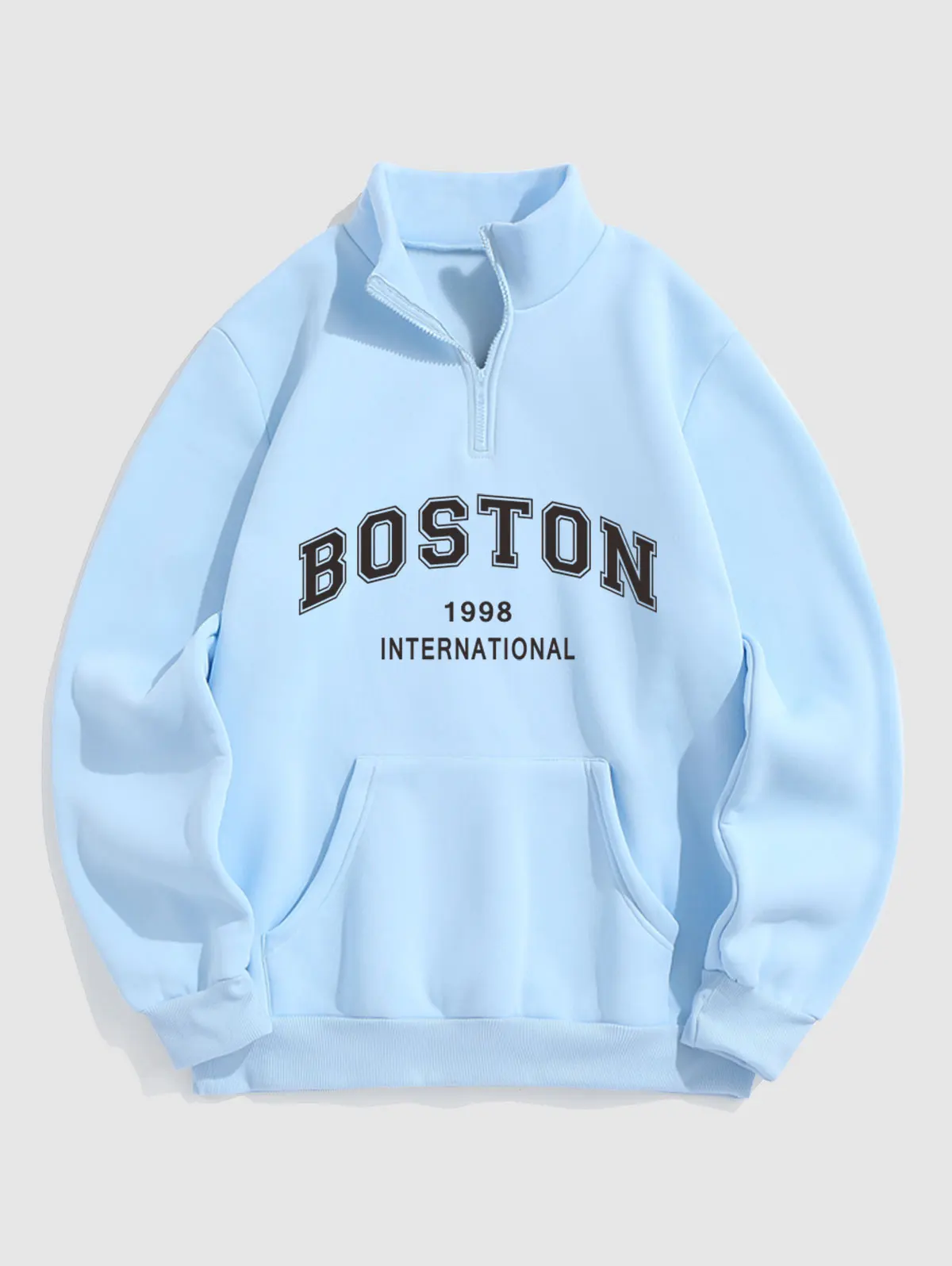 

ZAFUL BOSTON Letter Pattern Quarter Zip Design Fleece-lined Sweatshirt