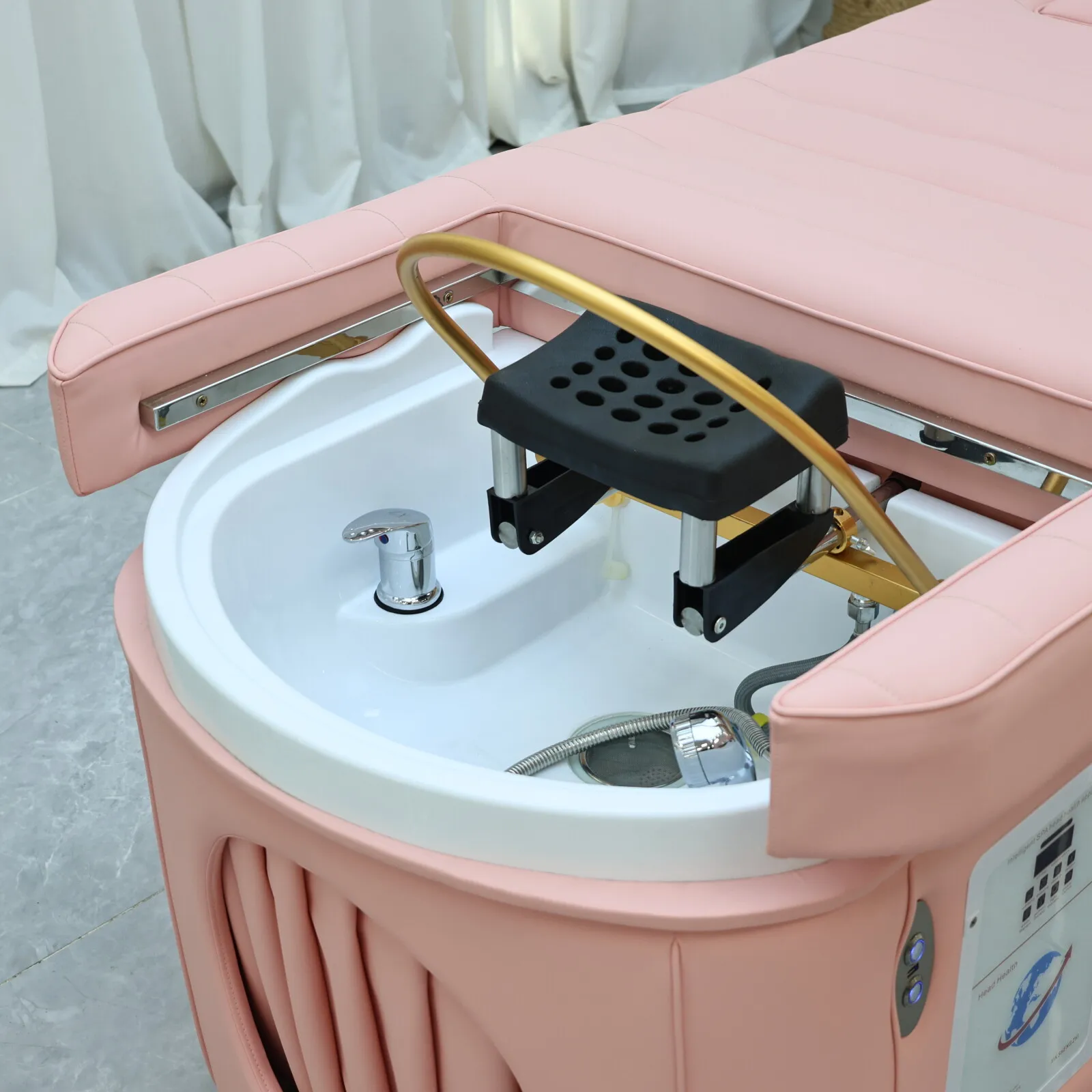 Thai-Massagebett und Kopf-SPA-Shampoo, mit Fußbad, Kopfpflegebett, verstellbares Oberkörperlifting, bequemes Einweichen der Fuß – Detail 14