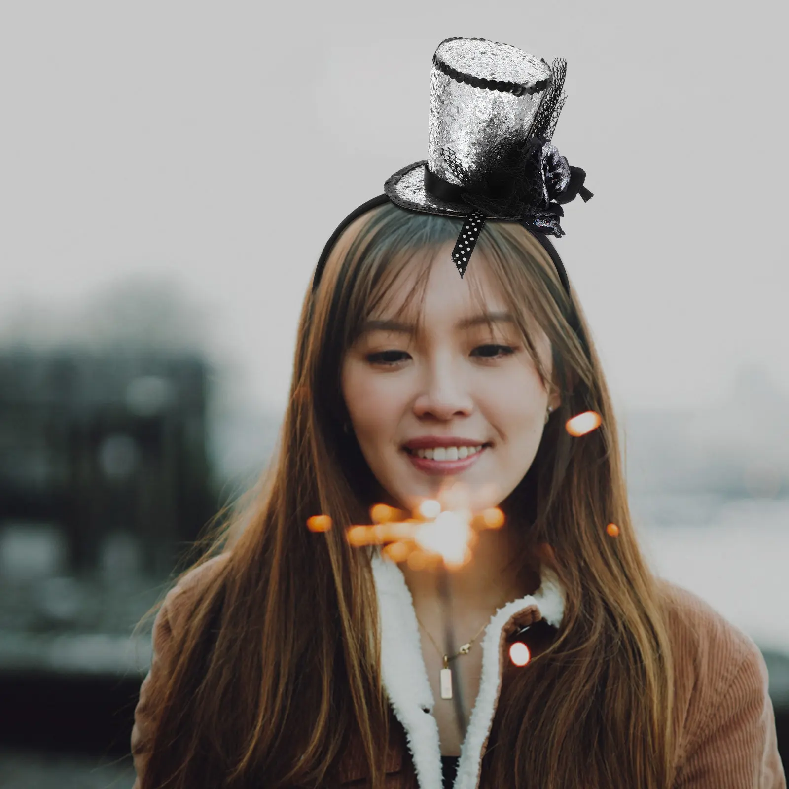 Sequins Mini Top Hat Headband Sparkling Party Accessories Holiday Headwear Photo Props Top Hat Headband Prop Hats and Headbands