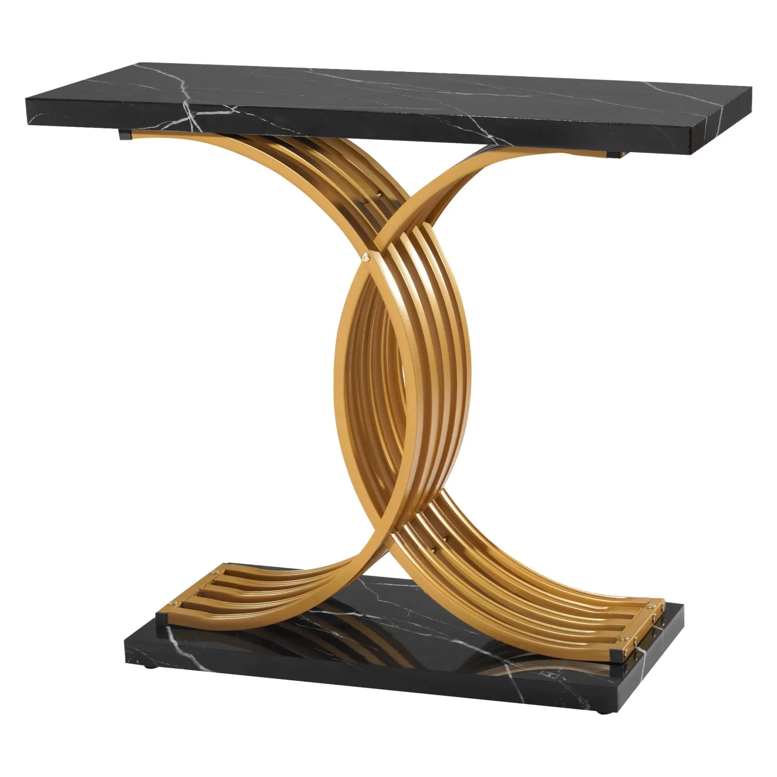 

39 In Gold Console Table, Modern Desk Behind The Couch, Wood Rectangle Entrance Desk, Narrow Long Sofa Table Accent Stand With