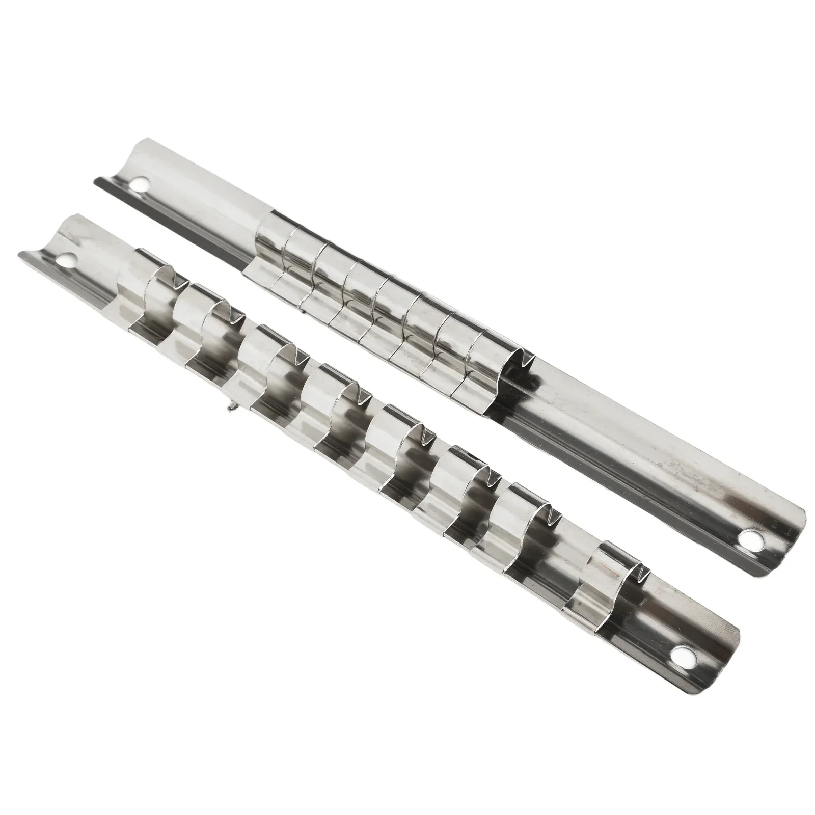 2pcs Socket Storage Rack 1/4in Or 3/8in Or 1/2in 8 Clips Wall-mounted Drive Socket Rails For Home Industrial Garage Workshops