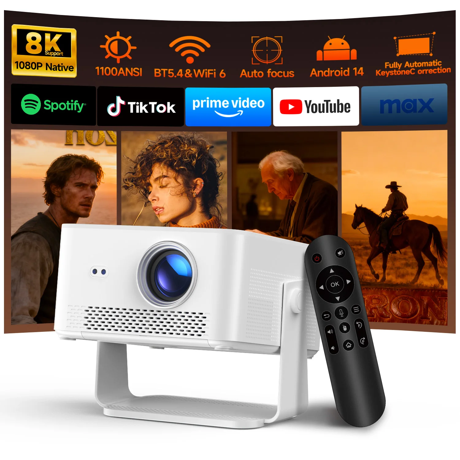 Magcubic Portable Outdoor Projector 1100ANSI 1080P Auto Focus 8K Support Android 14 WiFi6 Beam Mini HY450MAX Projector