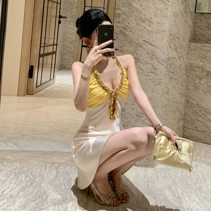 Femmes Mini robe été Sexy Club moulante découpe froncé Mini robes de soirée mode coréenne sans manches nuit réservoir robe courte