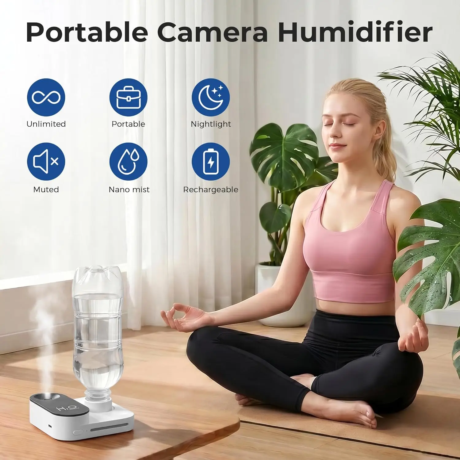 Portable Air Humidifier 2 Modes Quiet Operation Auto-shutoff Cool Mist Mini Room Humidifier with Night Light Office Bedroom