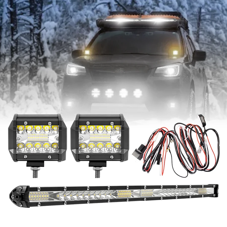 

2 in 1 4x4 Off Road LED Light Bar Pods 4inch 21inch Remote Control Cable Group Fog Driving Work Light For Auto ATV Truck Jeep