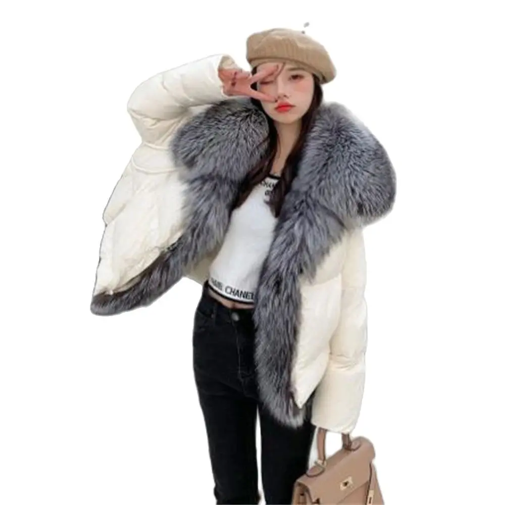 2024 White Duck Down Jacket Winter Women Warm Loose Coat Natural Real Fox Fur Collar Thick Luxury Outerwear New Down Parkas