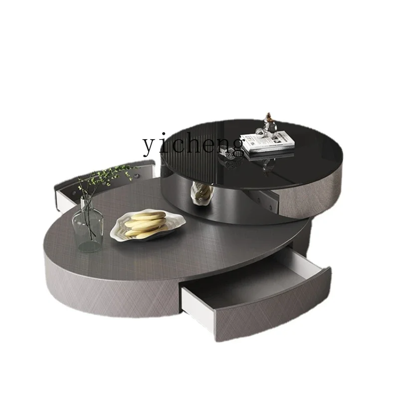 X L  Light Luxury round Rotating Stainless Steel Coffee Table High-End Tempered Glass