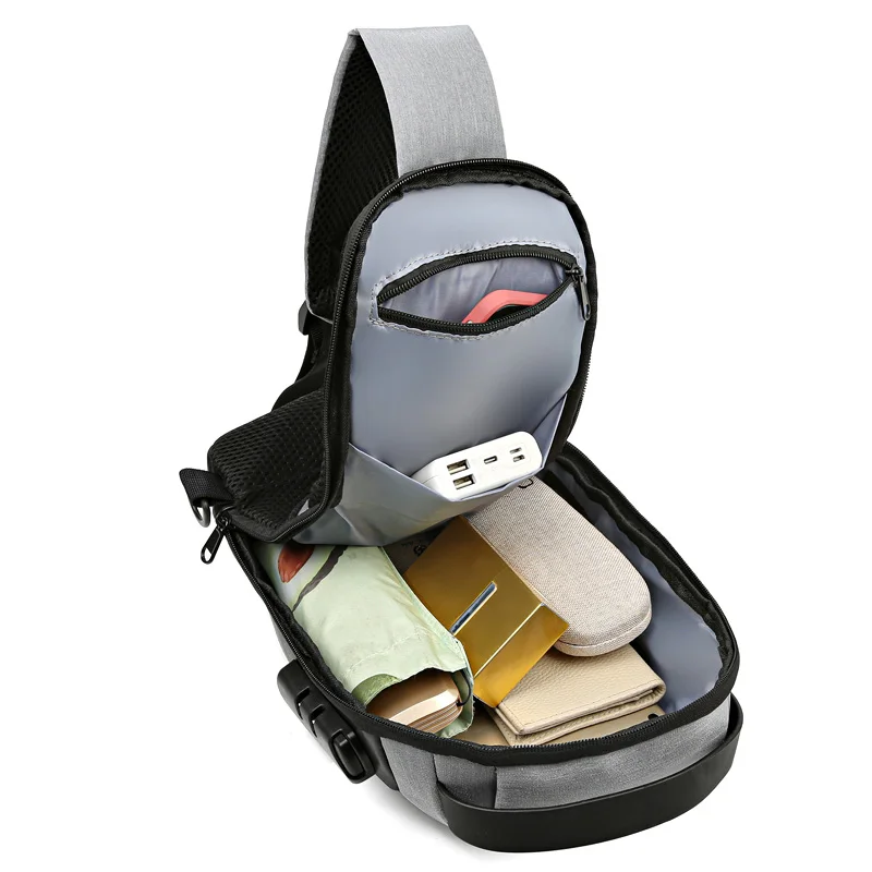 حقيبة صدر عملية للجنسين من النايلون خفيفة الوزن مع قفل مضاد للسرقة ومنفذ USB حقيبة حبال متعددة الجيوب للتنقل والسفر #5