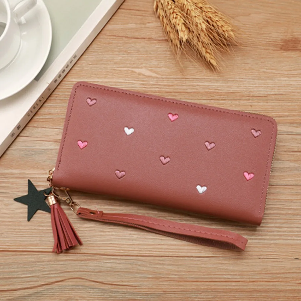 

Fashion Korean Women's Long Wallet PU Leather Love Heart Large Capacity Wallet Multi-Cards Holder Fold Clutch Bag Students
