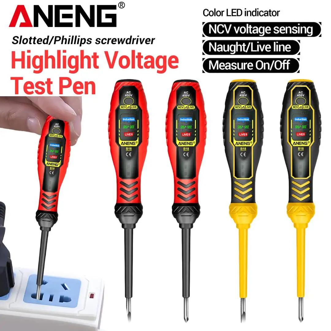 

ANENG B18 Word/Cross Screwdriver Indicator Electrician Tester Pen AC 4500V Voltage Induction Meter Pocket Beep Alarm Test Tools