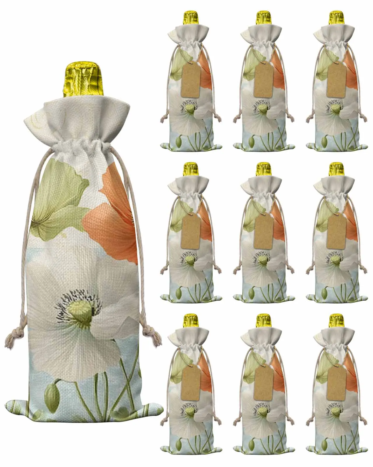 

10pcs Wine Bottle Covers Vintage Poppies Flowers Wine Holder Carrier Packaging Bag Wedding Party Decor Gift