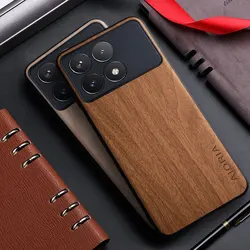 Case for Xiaomi Poco F6 Pro M6 X6 F5 X5 M5 Pro funda bamboo wood pattern Leather cover for xiaomi f6 pro x6 m6 f5 m5s case capa
