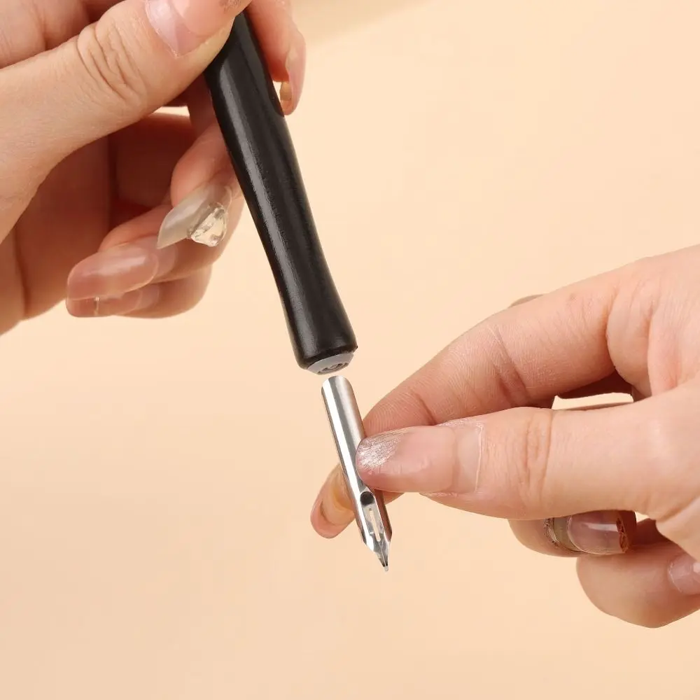 1pcs Multi-functional Wooden Rod Dip Pen Stainless Steel Tip Calligraphy Pen Signature Pen Comic Design