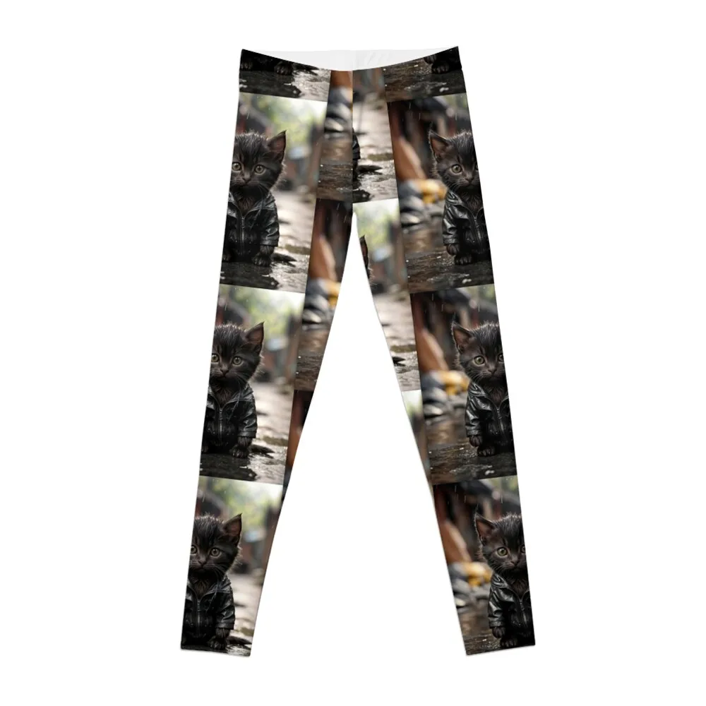 

Cute black cat at rain Leggings harem pants sportswear gym Womens Leggings
