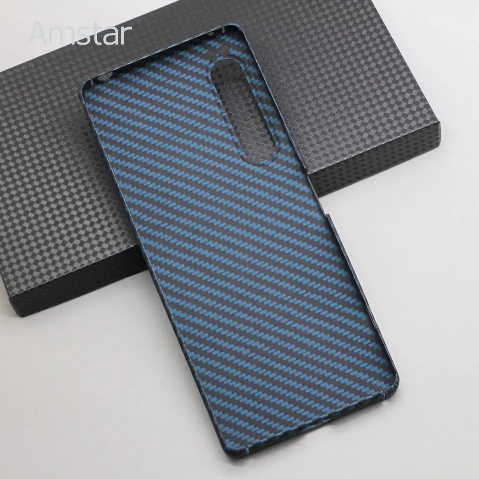 Amstar Blue Carbon Fiber Phone Case for Sony Xperia 1 IV Premium Aramid Fiber Ultra-thin Anti-drop Xperia 1 IV Cases Cover