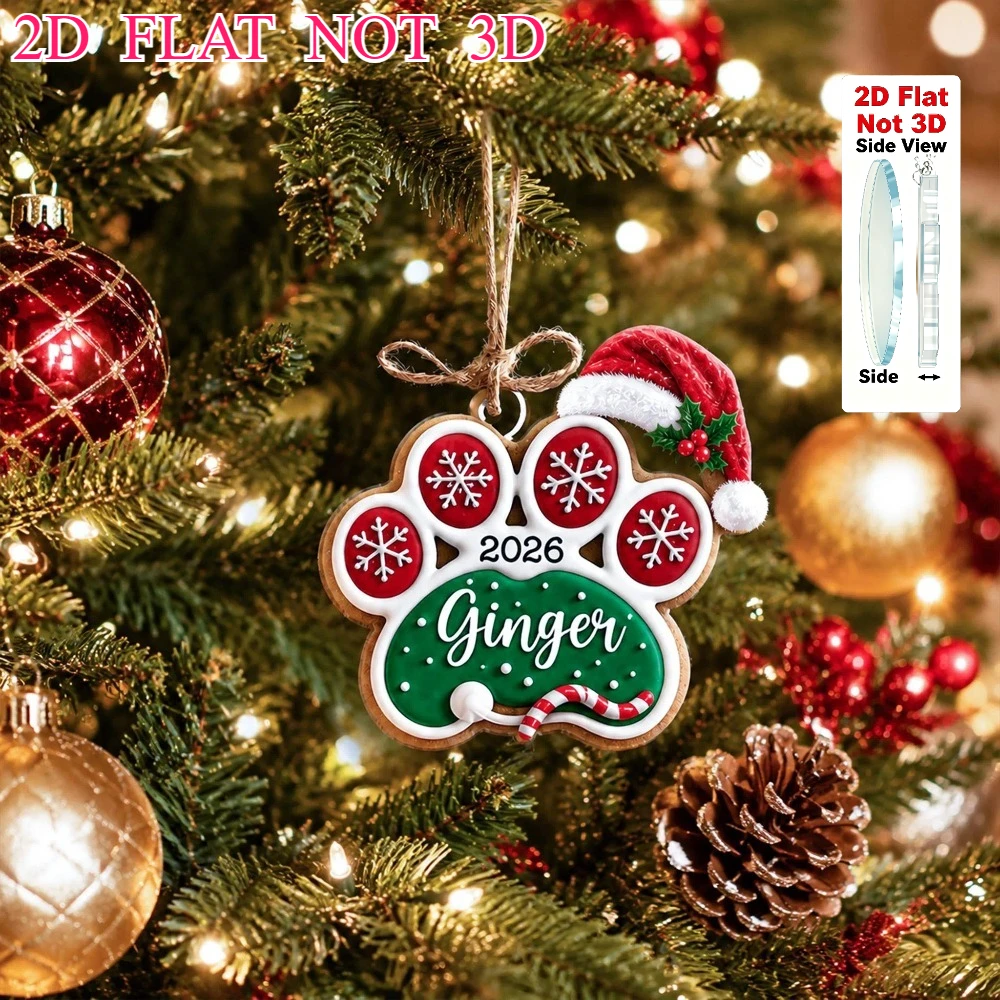 1pc Custom Name Pet Ornament Personalized Christmas Ornaments Flat Acrylic Paw Bone Customized Gift for Xmas Tree Hanging Decor