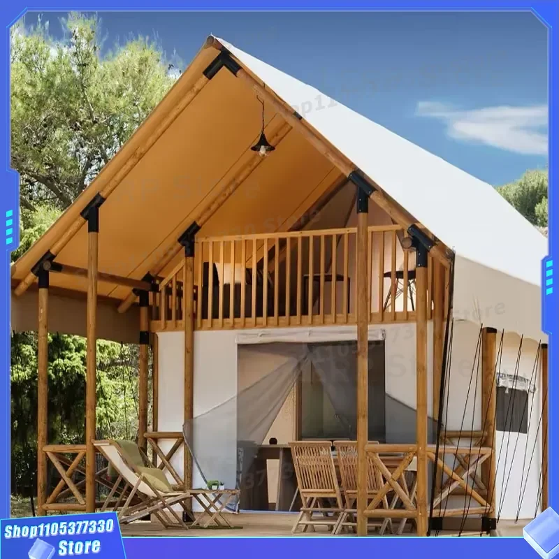 HAOTEER Luxury Single Double-Layer PVC Waterproof  3000mm Four-Season Glamping Safari Tent Two Bedrooms Living Room Camping