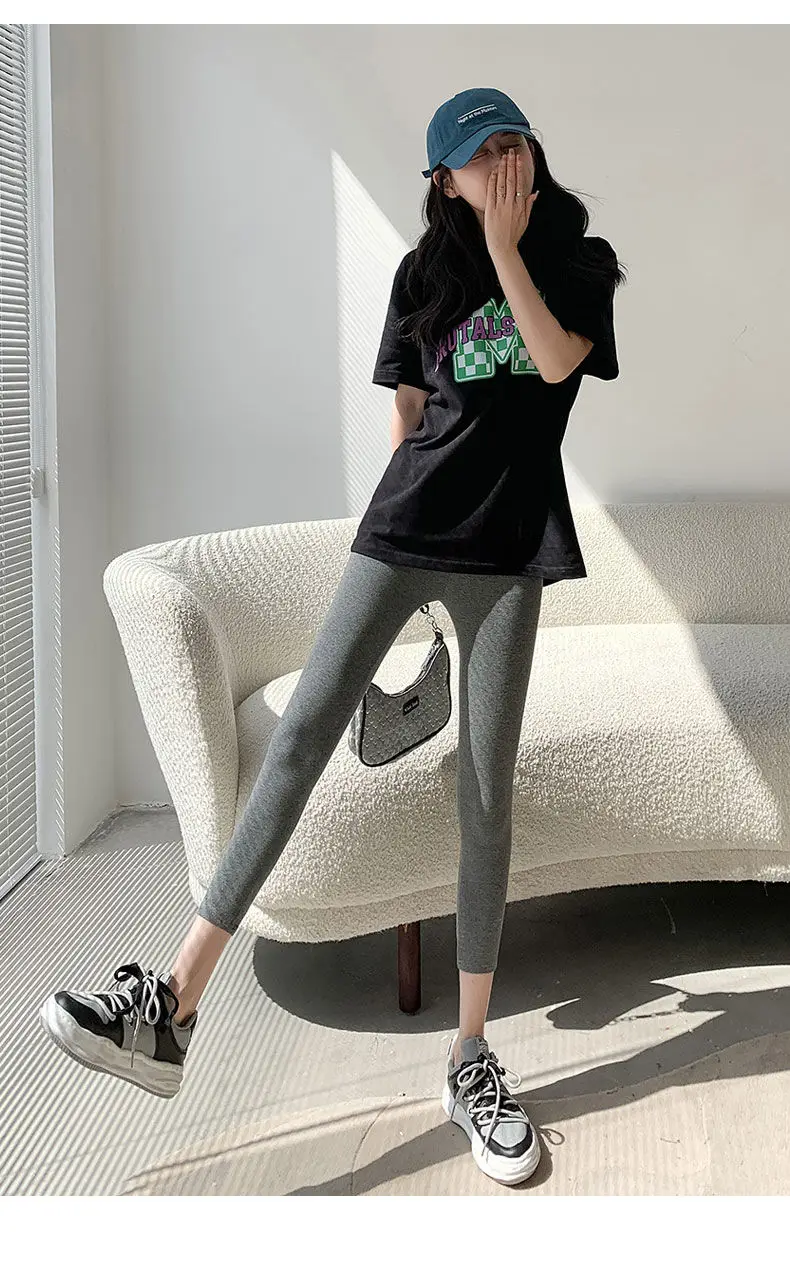 Skin Leggings Women Gym High-Stretch Mid-Length Drape Smooth Steampunk Tied Plus-Size Stretchability Buttock Thickening Wine Red