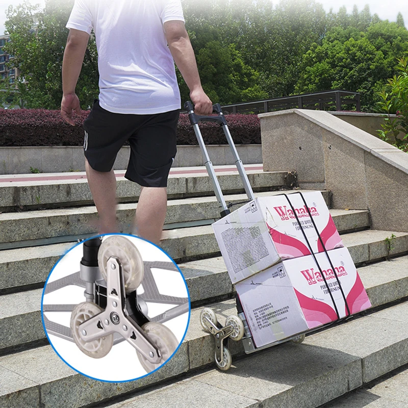 Stair Climbing Portable Trolley Cart for Luggage Lightweight Aluminum Collapsible Foldable Dolly for Carry Shopping with Wheels