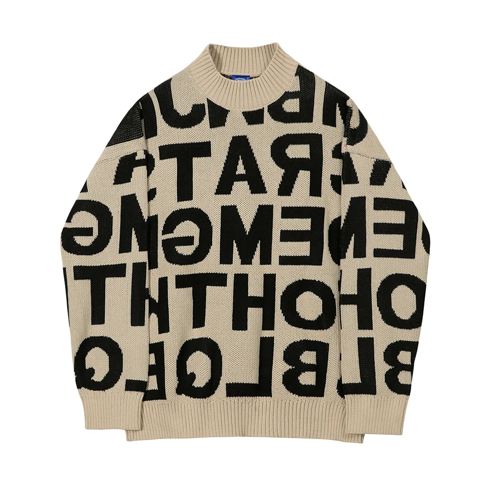 

Men Vintage Sweater Streetwear Hip Hop Knitted Letter Autumn Jumper Knitwear Harajuku Fashion Retro Casual Pullovers B103