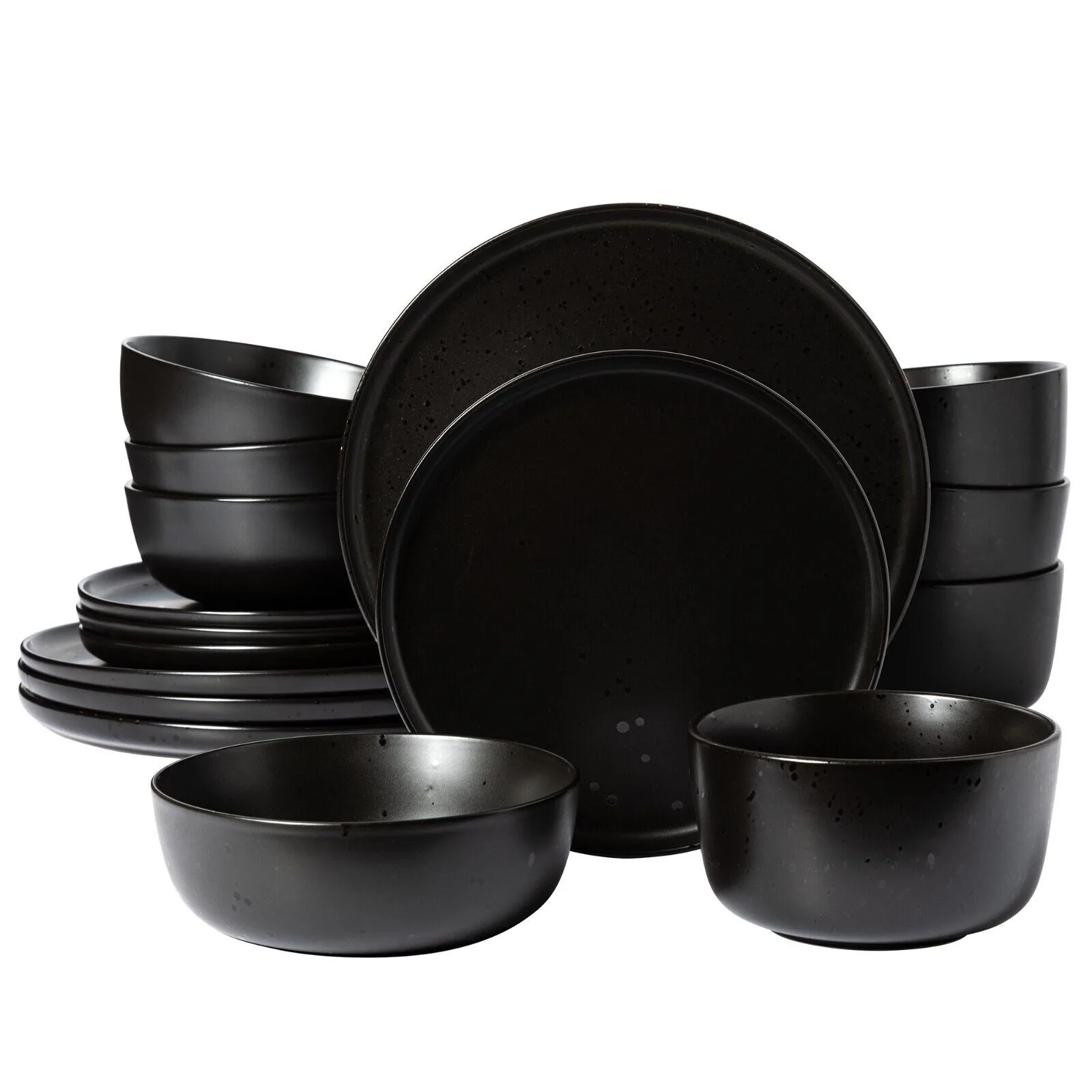 US  James Street 16-Piece Stoneware Dinnerware Set - Pepper Black