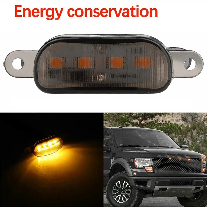 4x Smoked Lens Amber Car Light LED Front Grille Running Lights for Modify Off-road Vehicles