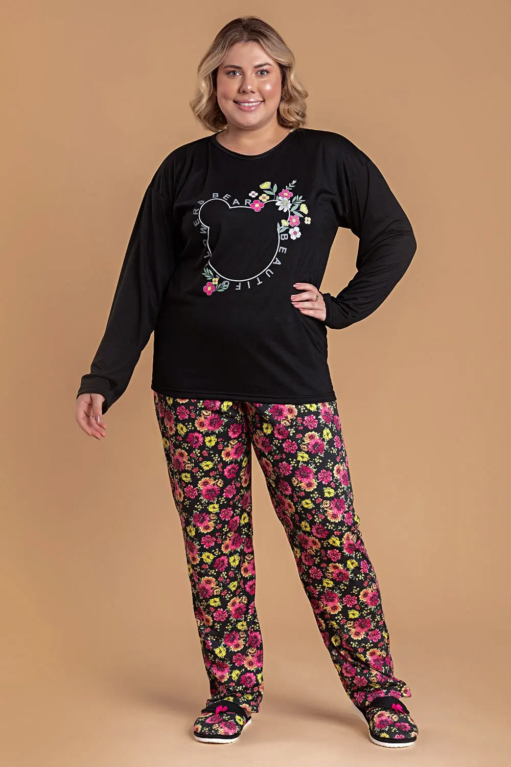 Women's Pajamas Plus Size Black With Flowers