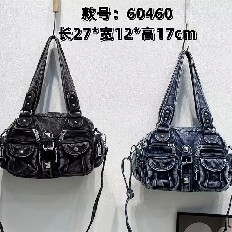 Dżinsowa torba damska z wieloma kieszeniami Vintage niebieska torebka dżinsowa i torebki Portfel na ramię typu crossbody o dużej pojemności — zdjęcie 4