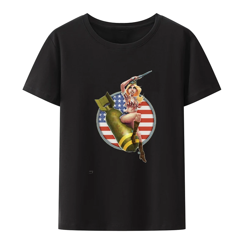 Vintage America Bomber Girls Graphic Print T-Shirt Short Sleeve Tee with Retro Design Casual and Unique Top for Men's Clothing