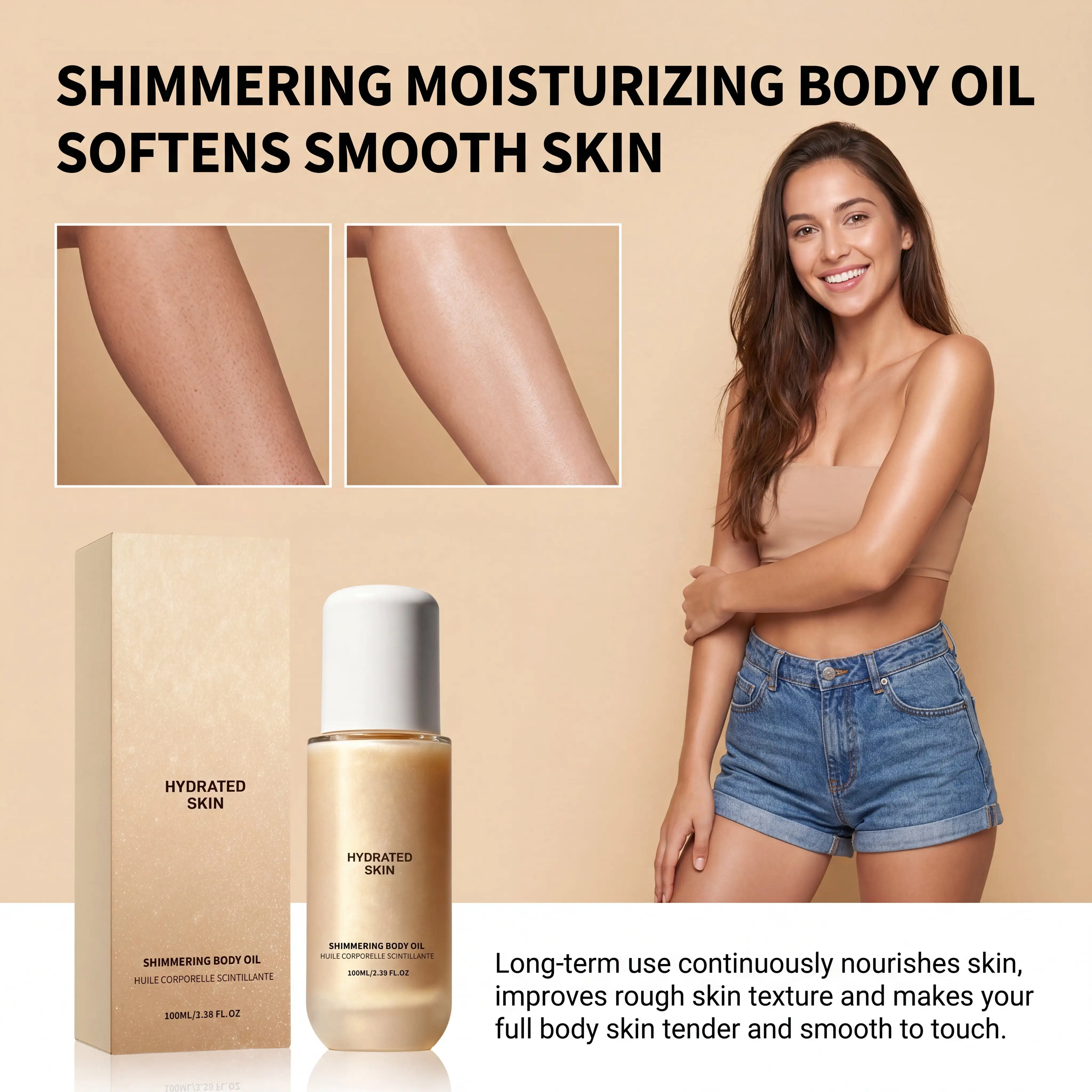 Aceite Corporal Instant Gleam Sparkle Natural Glow con Aceite de Coco, Hidratante Sin Grasa, con Brillo y Humectación Duradera