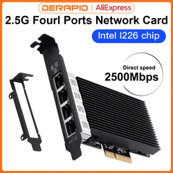 2500Mbps Pcie To RJ45 I226-V Network Card 2.5G Gigabit Ethernet Four Ports 100/1000/2500Mbps Network Card For Desktop Win10/11