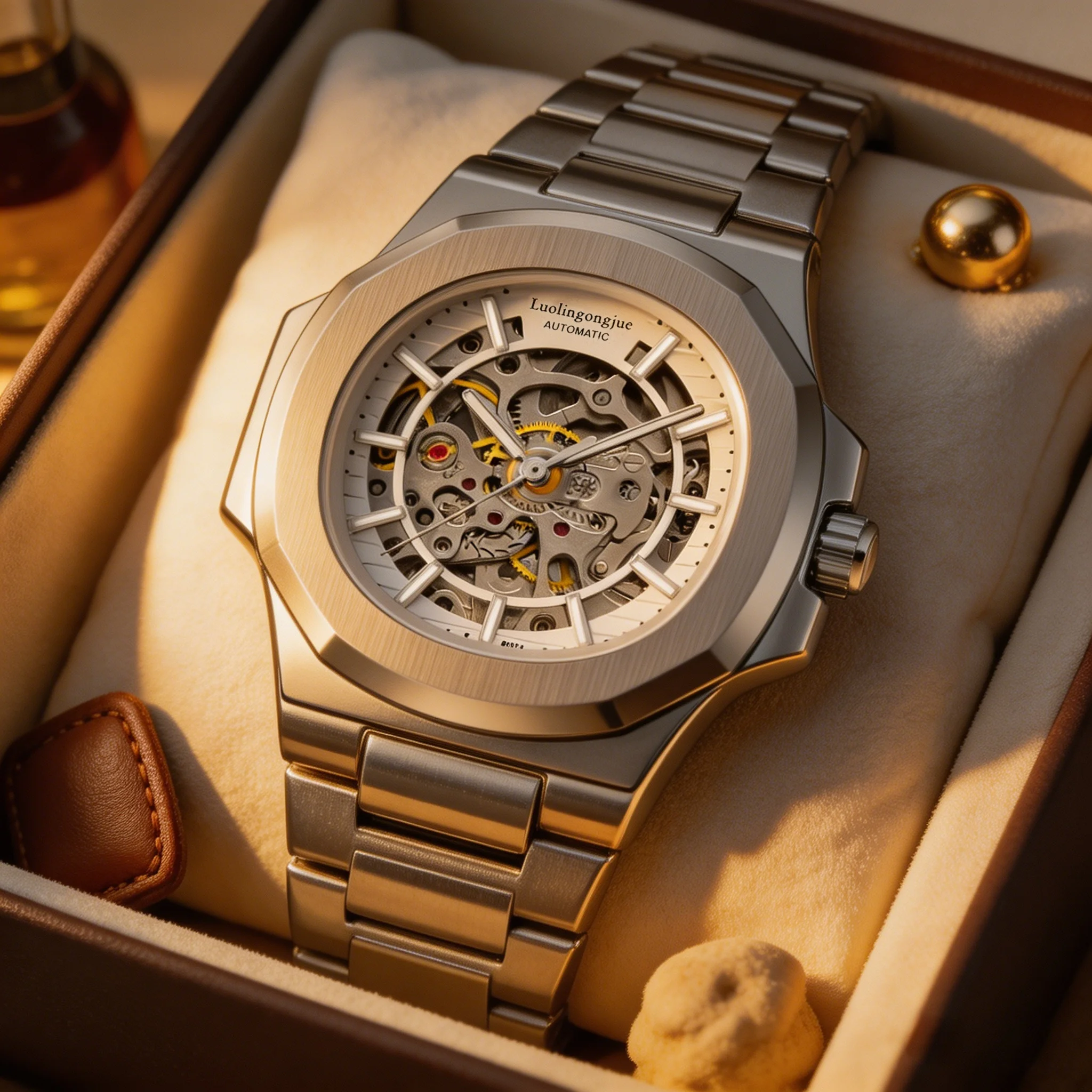 Best-Selling Men's Automatic Watch, Skeleton Mechanical Movement, Butterfly Clasp Strap, Waterproof Feature, Luminous Display, Luxurious Business Style, Suitable for Gentlemen