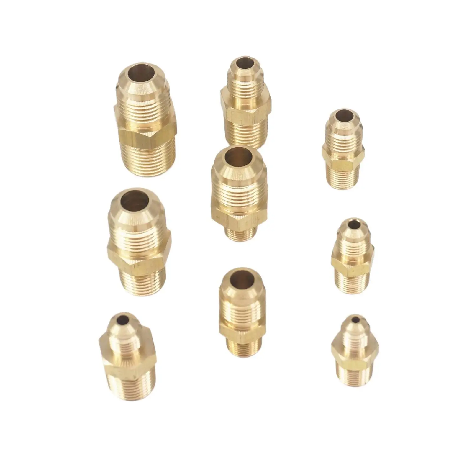 1/8" 1/4" 3/8" 1/2" NPT Male - Flare Tube OD 1/8" 3/16" 1/4" 5/16" 3/8" 3/8" 1/2" Brass SAE 45 Degree Pipe Adapters Connectors