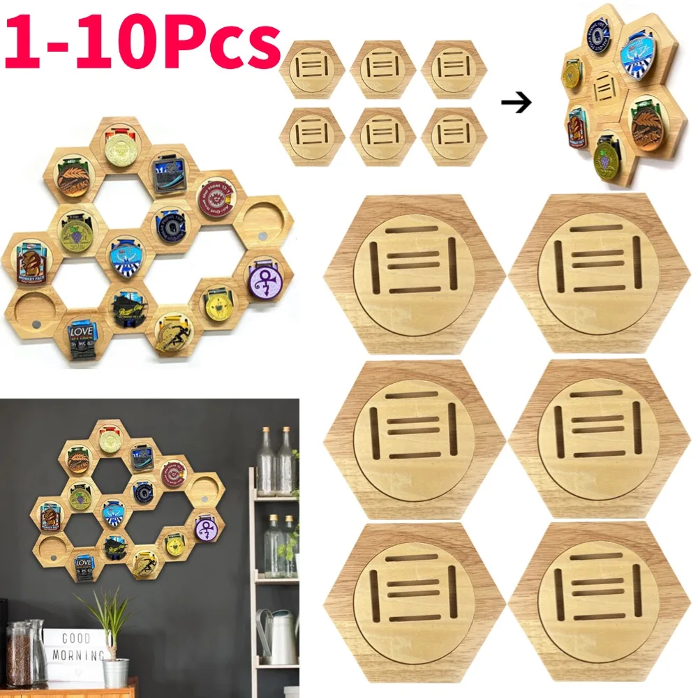 Soporte de exhibición de medallas de madera, colgador de medallas para pista deportiva, carrera, empalme creativo, pared, estante de decoración de Honor Hexagonal, 1-10 Uds.