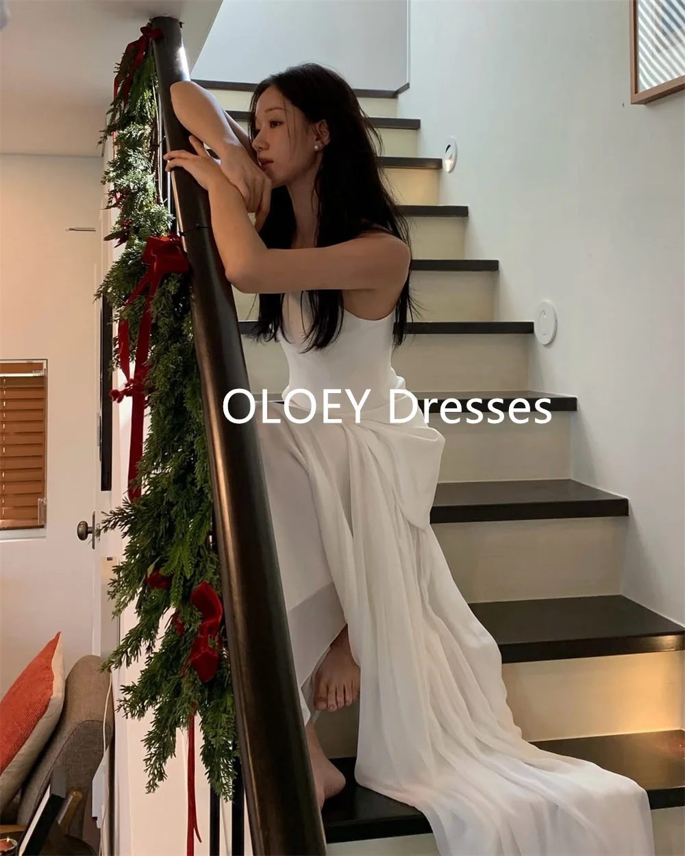 OLOEY Simple Strapless Wedding Dresses Korea Photoshoot Asymmertical Floor Length Bridal Gowns Customized Sleeveless Robe de mar