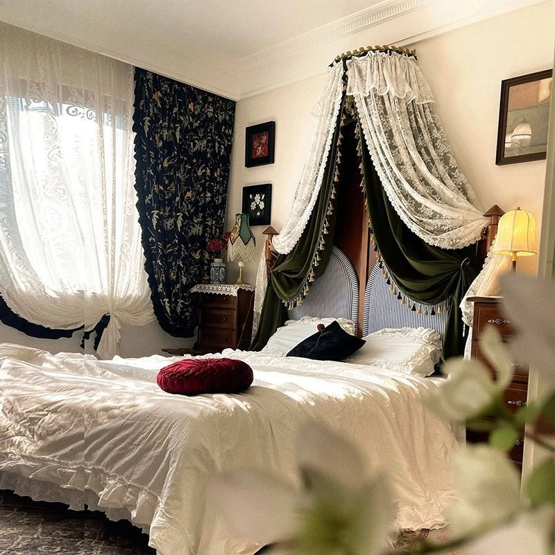 Medieval French retro blackout velvet bed mantle bedside decoration princess gauze mantle bedside curtain bedroom shooting 5