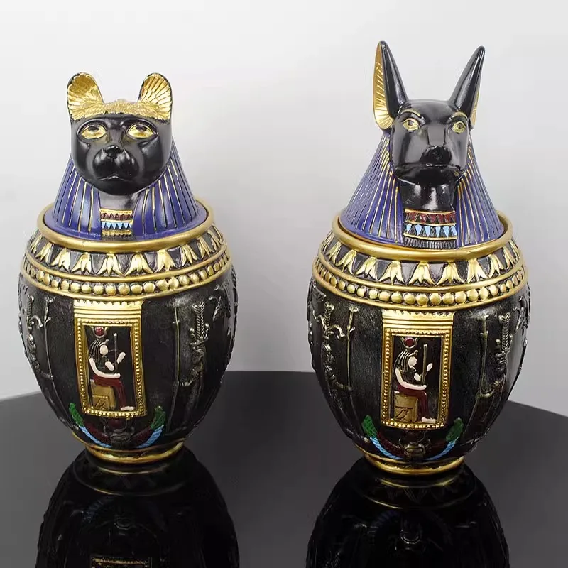 Ancient Egypt,Anubis,Bastet goddess Resin Ornament,Canopic jar,Home Decoration Living Room  Escape Room Storage Jar,collections