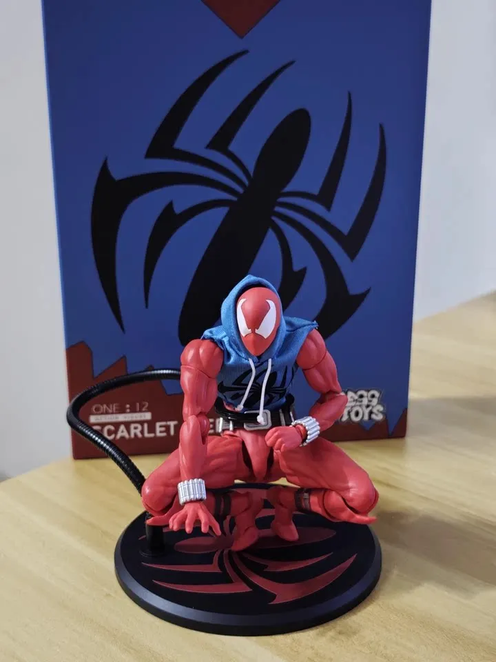 

Scarlet Spider Man Action Figure Movable Joint Blue Cloth Hoodie Interchangeable Hands Collectible Model For Adults