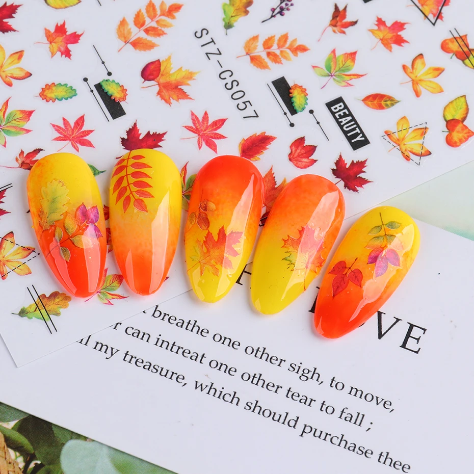 Cursori per foglie d'acero autunnali 3D per unghie Adesivi per unghie autoadesivi con lettere geometriche Foglia autunnale Splendidi ornamenti per unghie Fornitore