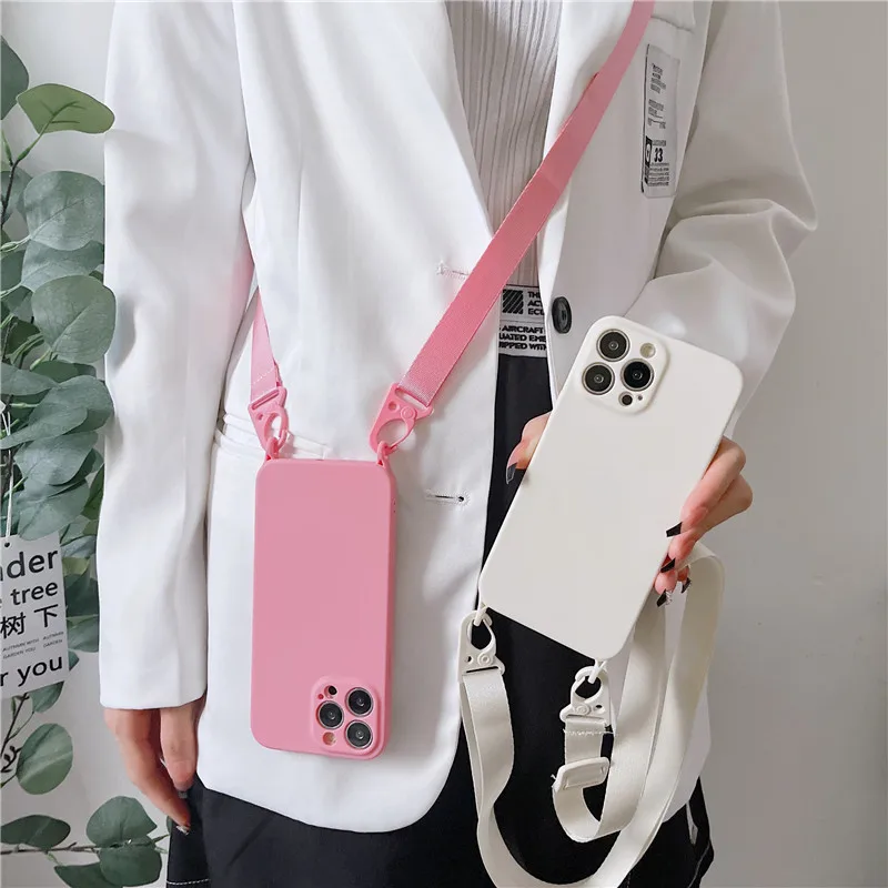 Crossbody Lanyard Necklace Cord Rope Strap Phone Case For iPhone 15 14 11 12 13 Pro Max Mini XS XR X 7 8Plus 14 Plus Soft Funda