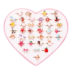 10PCS Cartoon Children Finger Rings Candy Flower Animal Bow Shape Ring Set Mix Finger Jewellery Ring Kid Girls Toys Random Color