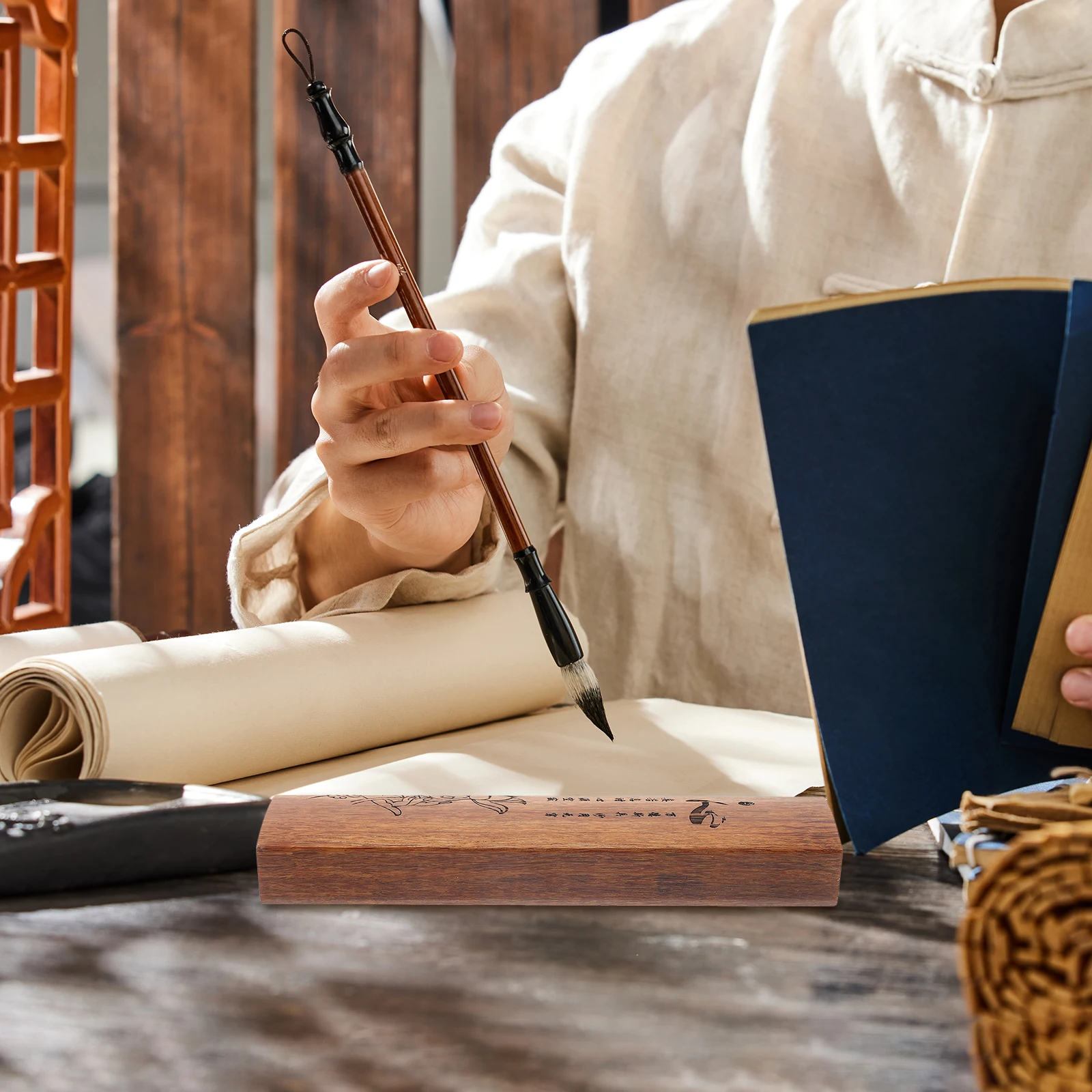 

2 шт. деревянный пресс-папье для каллиграфии для изучения риса, практики письма, гладкая, прочная, прямоугольная форма, ручная работа для учебы