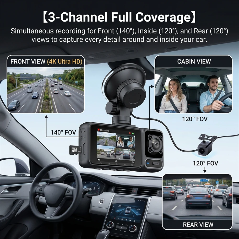Cámara para Auto 4K con 3 Lent - Dash Cam Front And Rear 4K reseña y precio