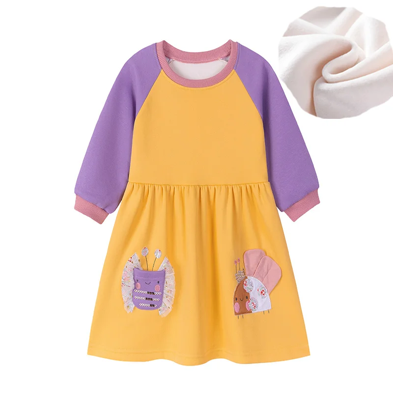 

Hot Sell 2-7T Fleece Inside Cute Winter Autumn Girls Dresses Long Sleeve Fashion Birthday Kids Clothes O-neck Toddler Frocks