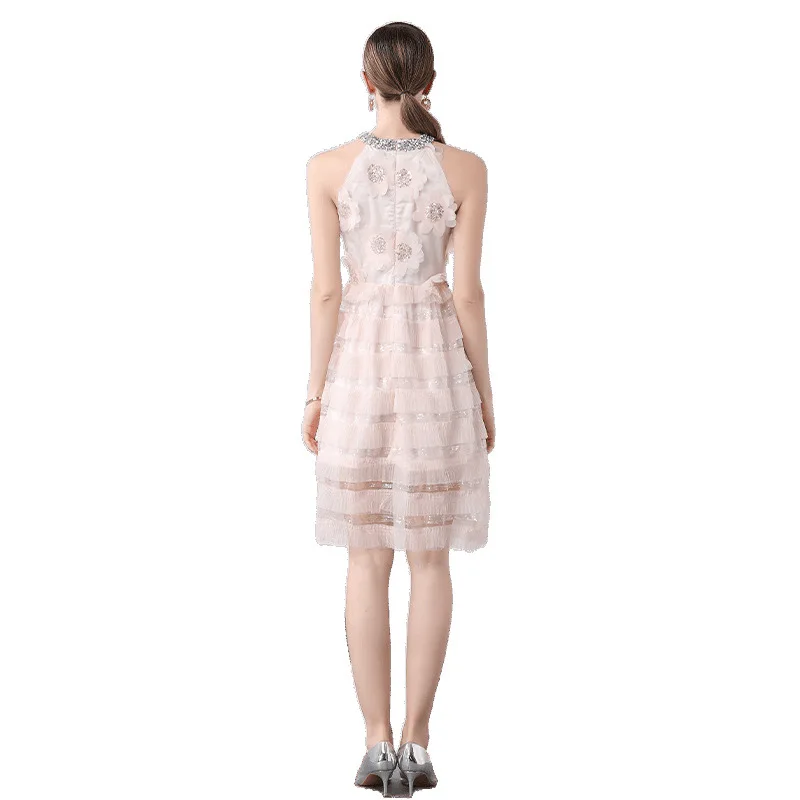 Ele Heavy Embellied Beaded Me Slim Fit Puffy Cake กระโปรง Dr Ne แขวนยาว Sve กลางเอวชุดฤดูร้อน