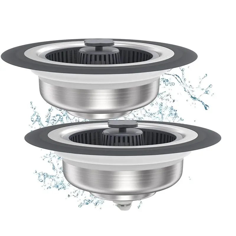 BMBY-2 Pack Upgraded 3 In 1 For Kitchen Sink Drain Strainer Stopper Combo, Stainless Steel Basket Filter Sink Strainer