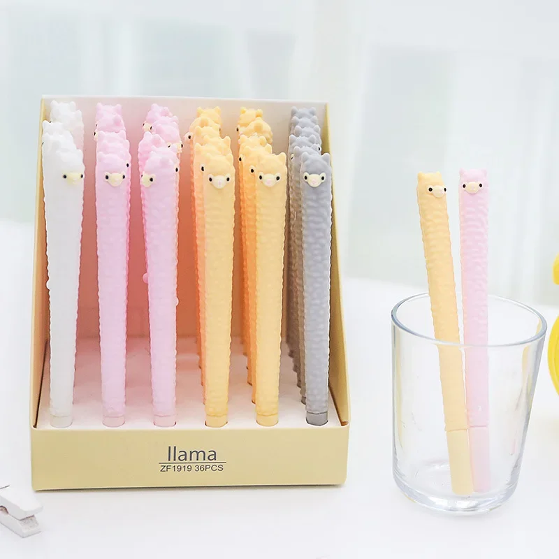 36PCS Korean Cute Alpaca Modeling Gel Pen 0.5mm Carbon Black Water Pen Kawaii School Supplies StationeryGel Pens B