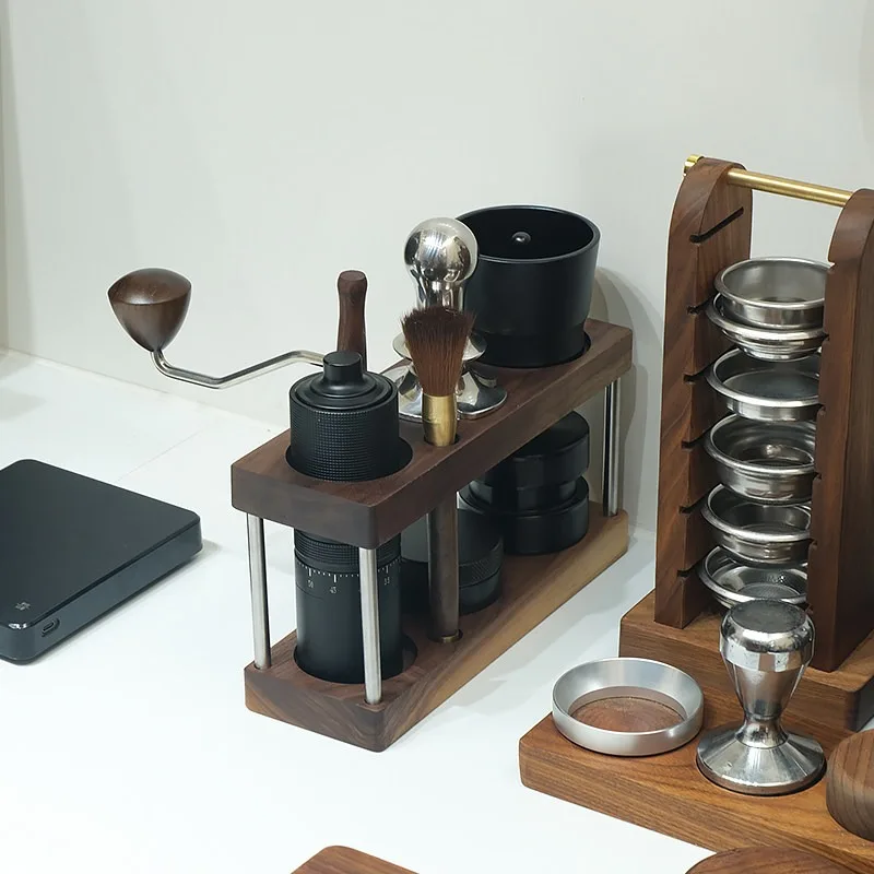 Coffee Tamper Storage Stand Double‑Tier 6‑Hole Black Walnut Multifunctional Holder